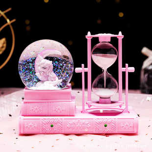 水晶球女孩流沙计时器防摔独角兽音乐盒沙漏客厅酒柜饰装饰摆件