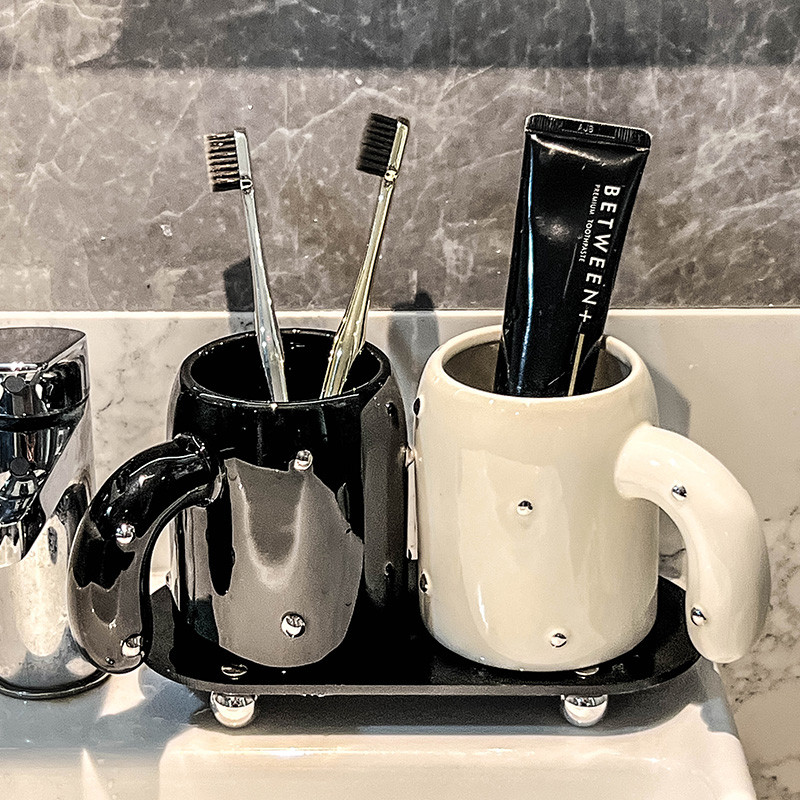 高颜值漱口杯情侣家用陶瓷刷牙杯子轻奢牙具牙刷杯牙缸洗漱杯套装