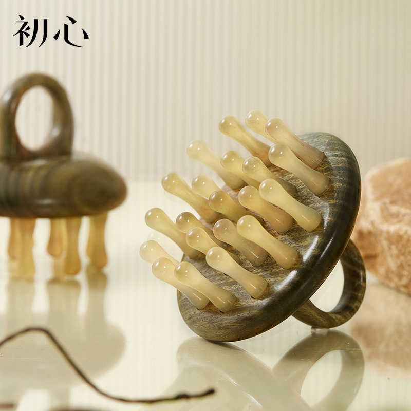 初心牛角梳指环梳按摩头皮经络梳家用羊角头部多功能洗头梳子礼盒