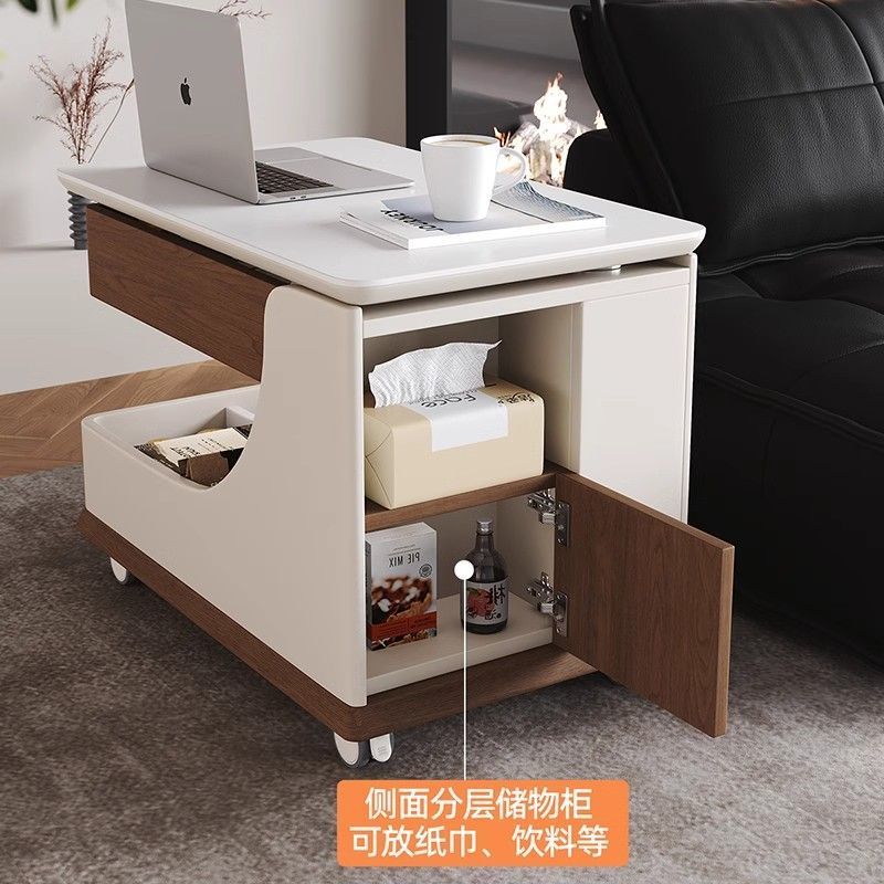 可移动沙发旁边的边几轻奢高级感客厅带轮子推车升降茶桌边柜侧柜