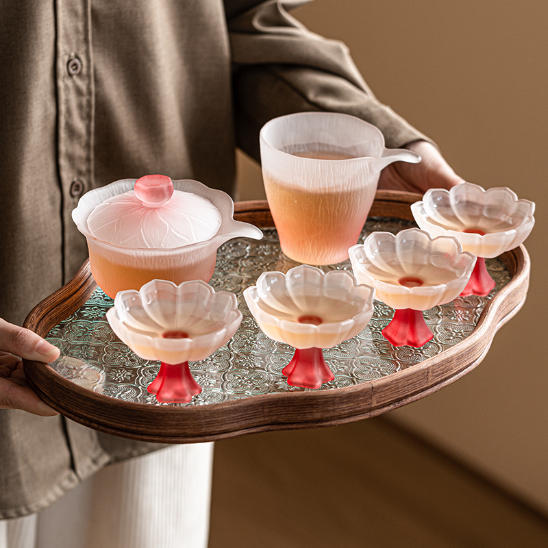 极素粉色玻璃功夫茶具套装女士家用耐热精致盖碗公杯茶杯2025新款