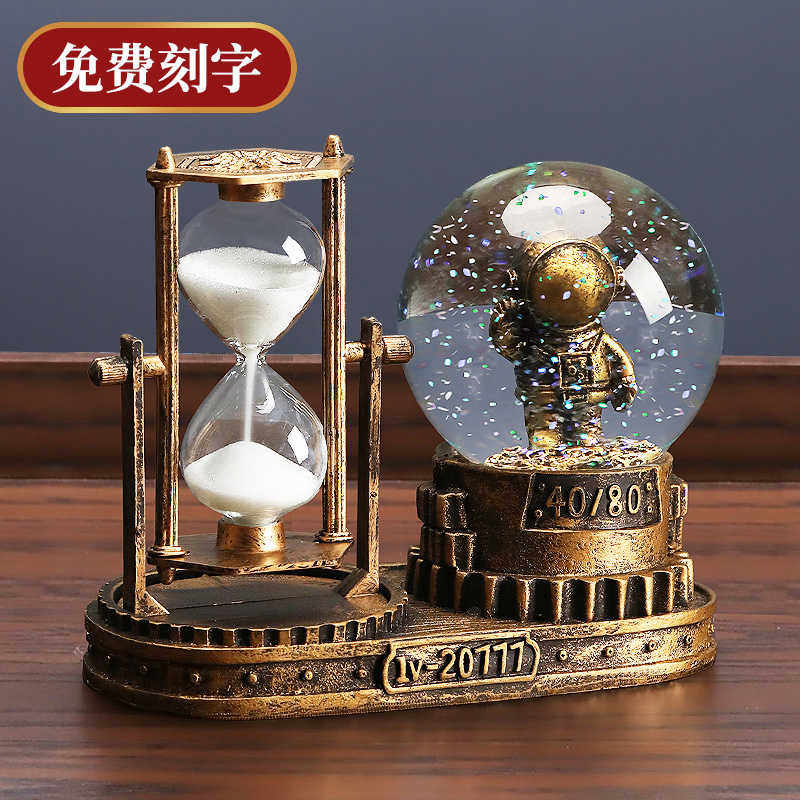 创意宇航员沙漏计时器流沙水晶球摆件男生儿童房间卧室书桌装饰