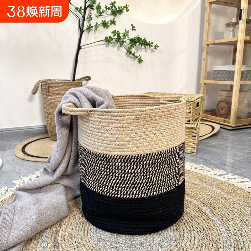 棉绳脏衣篮桶编织收纳筐家用卫生间零食玩具收纳桶篮大容量编制