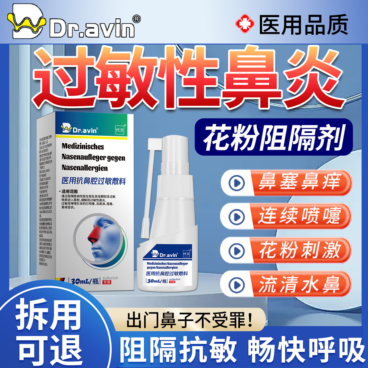 蒿草过敏性鼻炎鼻塞鼻涕葎草豚草鼻腔防过敏神器花粉阻隔喷雾剂GH图片