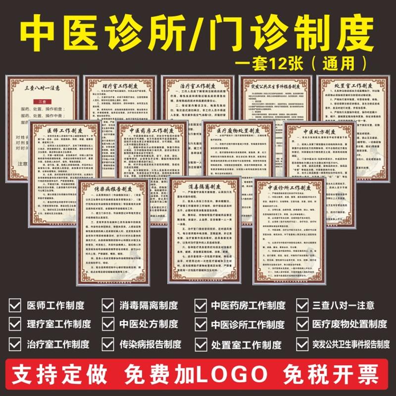 个体牌上诊所管理制度牌 中医医院规章制度门诊中医墙 科室牌定制