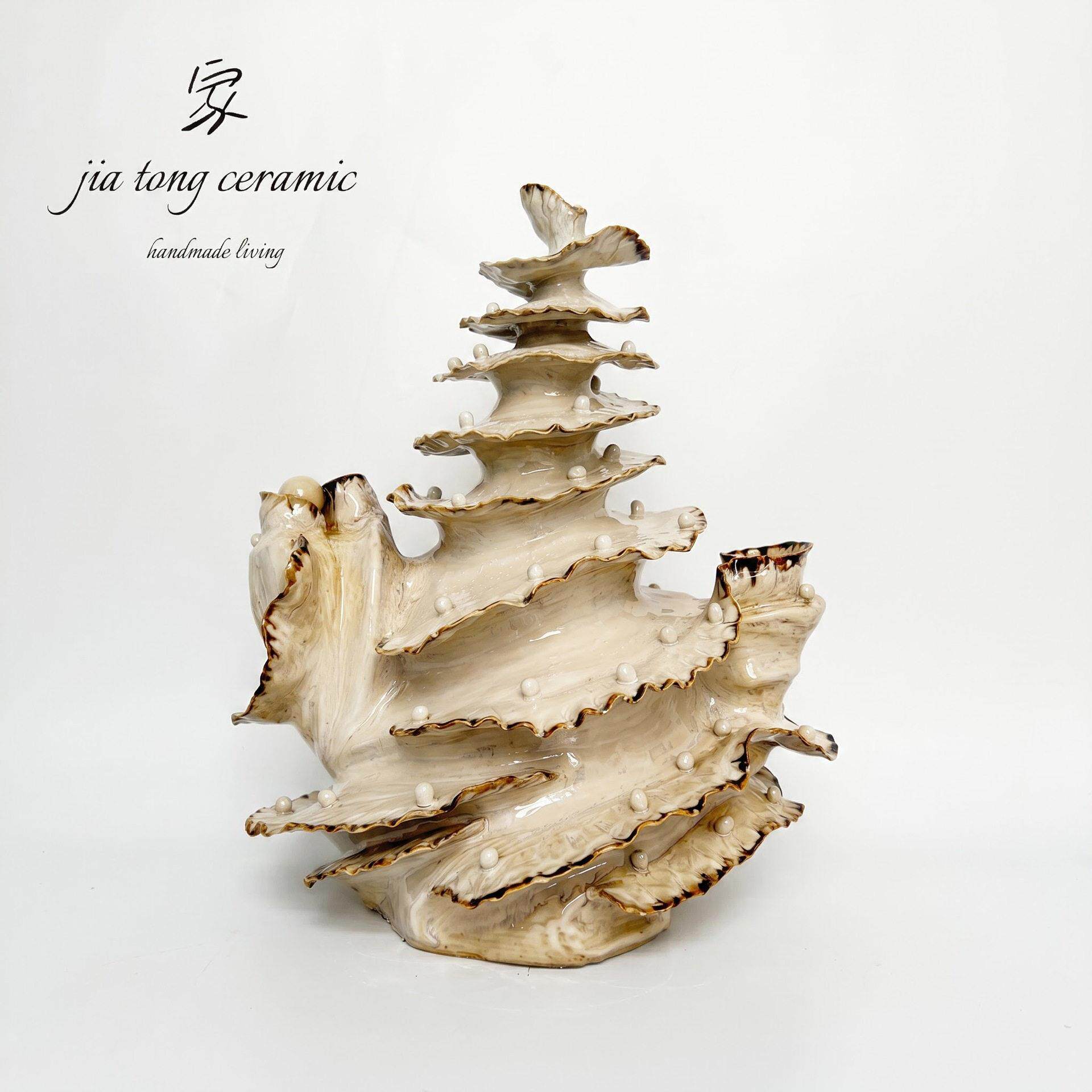 手工陶瓷海螺花家居装饰摆件创意造型插花