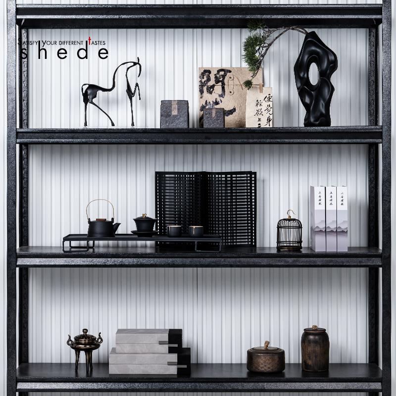 新中式展厅博古架样板间书房书柜客厅收纳展示柜软装饰品摆件套装