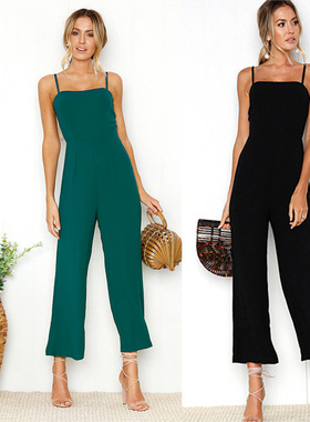 Strap wrapped chest zipper jumpsuit吊带裹胸拉链连体裤