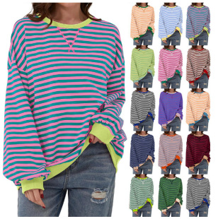 for Loose hoodie striped women宽松休闲条纹卫衣女 casual