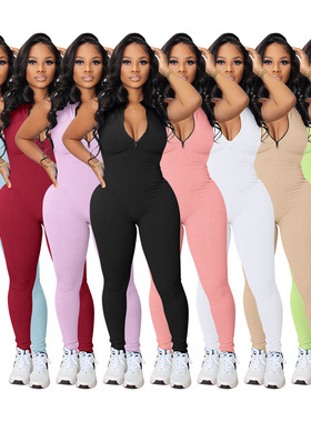 Small pit zipper women's jumpsuit小坑条拉链女士连体裤