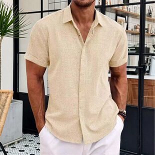 sleeved cotton linen Solid 棉麻衬衫 short shirt纯色短袖 color