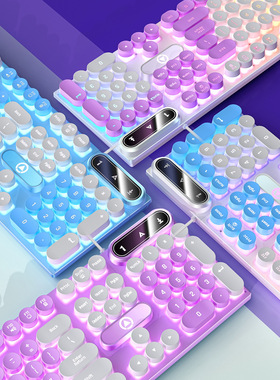 银雕K600电竞机械手感吃鸡游戏发光键盘有线朋克拼色电脑配件