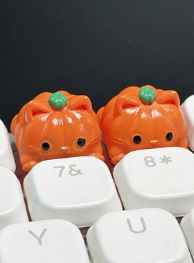 3D可爱个性树脂南瓜猫头键帽diy橙色万圣节元素十字键帽单个