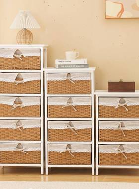 实木斗储柜物柜室藤编筐子WNB布艺卧简易床边头柜简约现代客厅柜