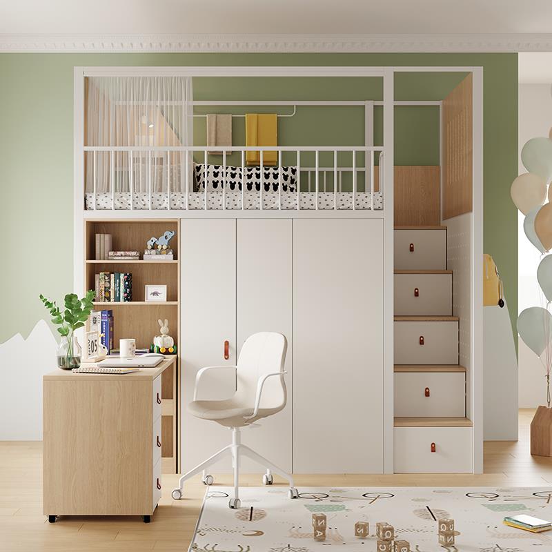 5V儿童成人家用上桌床下书F77H5758柜衣帽间一体床小户型多衣功组