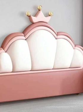 儿童卡通软包床RHD头板奶靠油风网红落地一体背实木奢框房架轻单