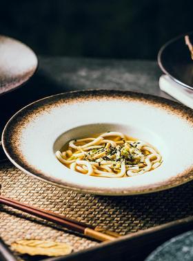 厅网红款大号餐陶瓷盘子创意黑色大尺深盘浓汤寸盘菜时LNI尚菜色