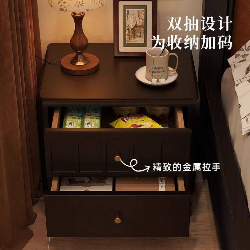 法式复古风床头柜简约中古实木床边柜卧室储物柜家用轻奢感收纳柜