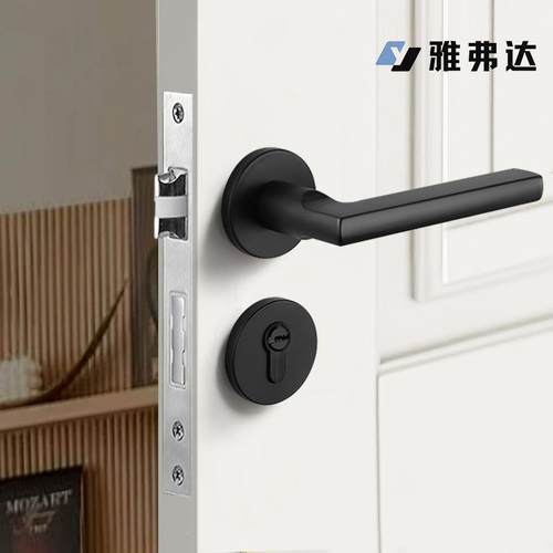 色内门锁太空铝静音执手实木室门拉门通用型分体式卧室推房黑无品