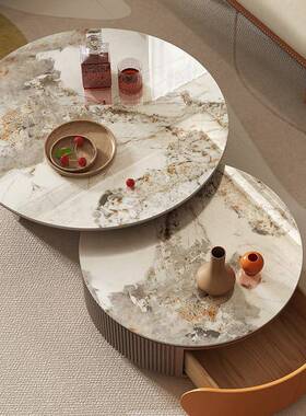 岩茶客厅家用几现代简约大SIN小户圆形型轻奢板电视柜边几组合可