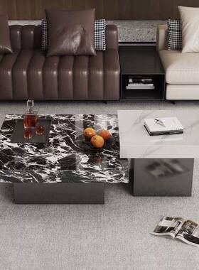 约意式高极简岩板茶8882几家用客厅轻奢小现代简大理石户型方形低