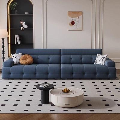 QNR布奶油风布艺沙发现代简约大小猫户劳型伦斯抓绒布直排沙发