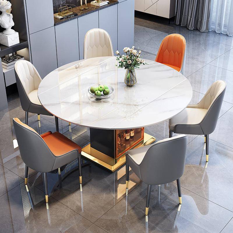 轻奢板餐方桌椅组合现代简GBD约木家用小户型伸缩折叠实圆岩两用