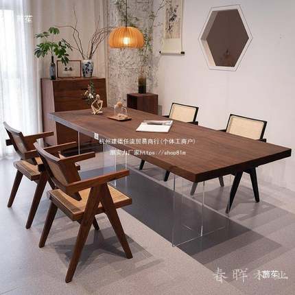 北美黑胡桃木大板茶桌原木禅意茶室茶台老板办公桌书桌实木餐桌子