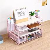 可拆卸三层桌面文件案资料抽架屉式 金016镂空属收纳档架文件框