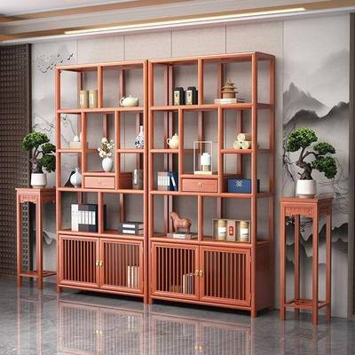 南茶榆木博示古架新中式宝格隔断办公室展置物架SDT茶室具多收纳