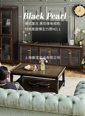 美式乡村复古时尚轻奢实电柜视客高厅款地柜黑色撞色组合电木LNJ