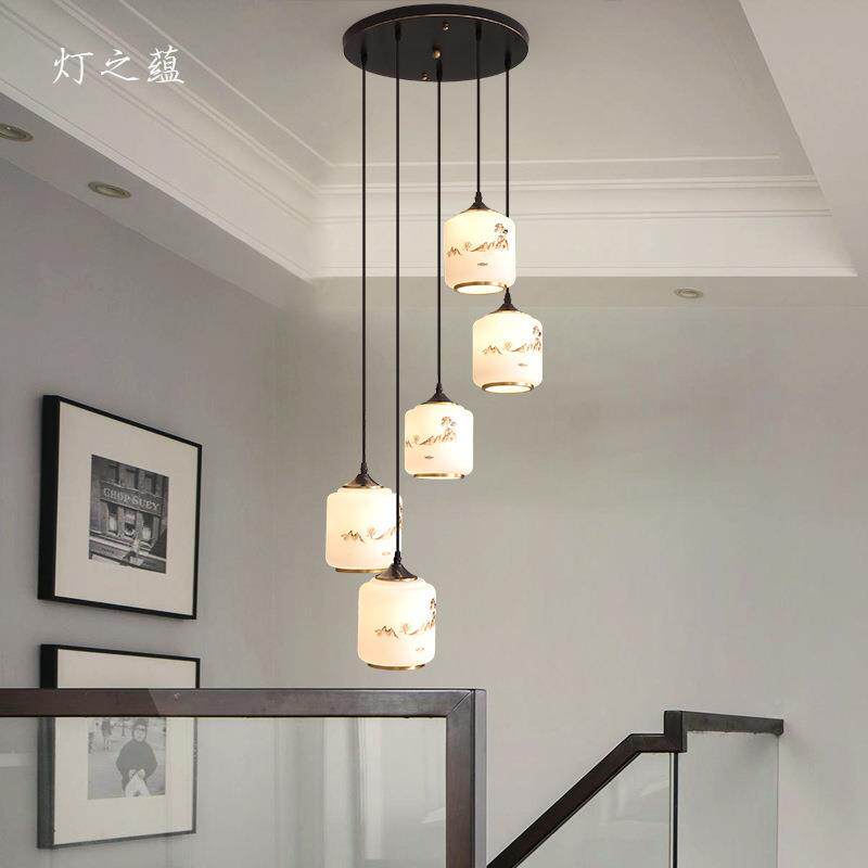 复创意旋转楼梯吊灯全铜式挑空别IHK新中式墅2025年新款lof楼t长