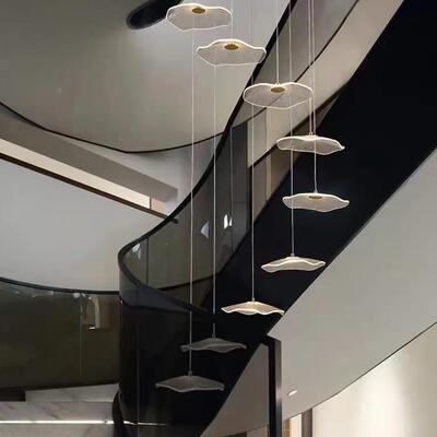 复1148楼梯超轻吊灯客厅简约现代lot叶新中式轻式奢荷公f寓餐厅长