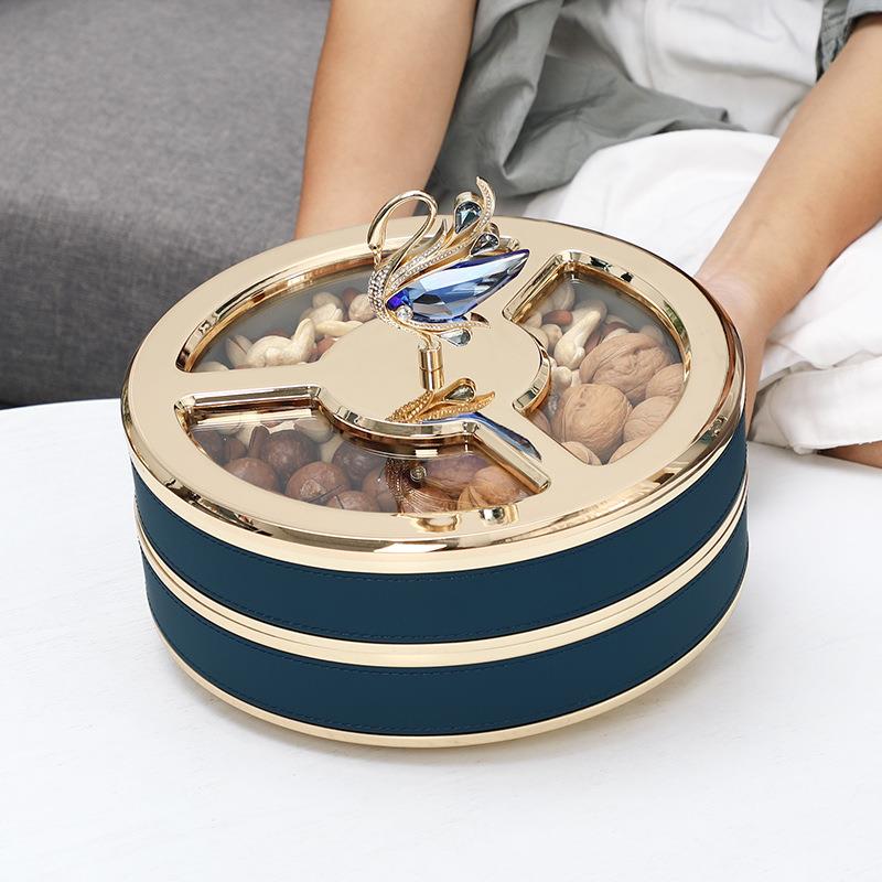 轻现奢金果ZDO盒用客厅茶几干果盒代简属约餐厅水果盘瓜子分格收