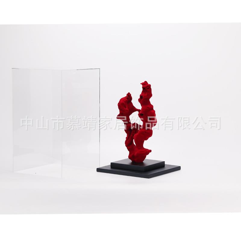 意中式现代透明关罩子红色新太湖石摆EPB件客厅茶几书创桌玄家居