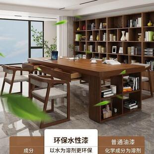 6uD实木客厅书柜书桌家用一体工作台泡茶桌创意简约多人学习桌办