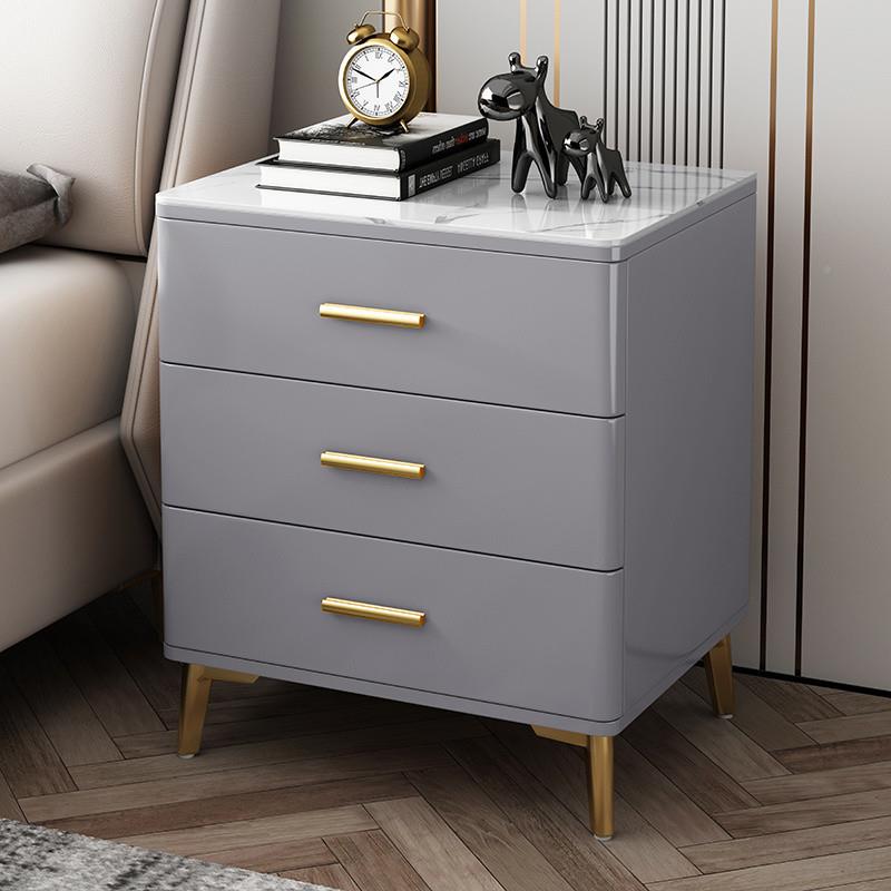 bky轻奢柜全木床头三抽实屉岩板简约现代加高卧室储家物柜NZA烤漆