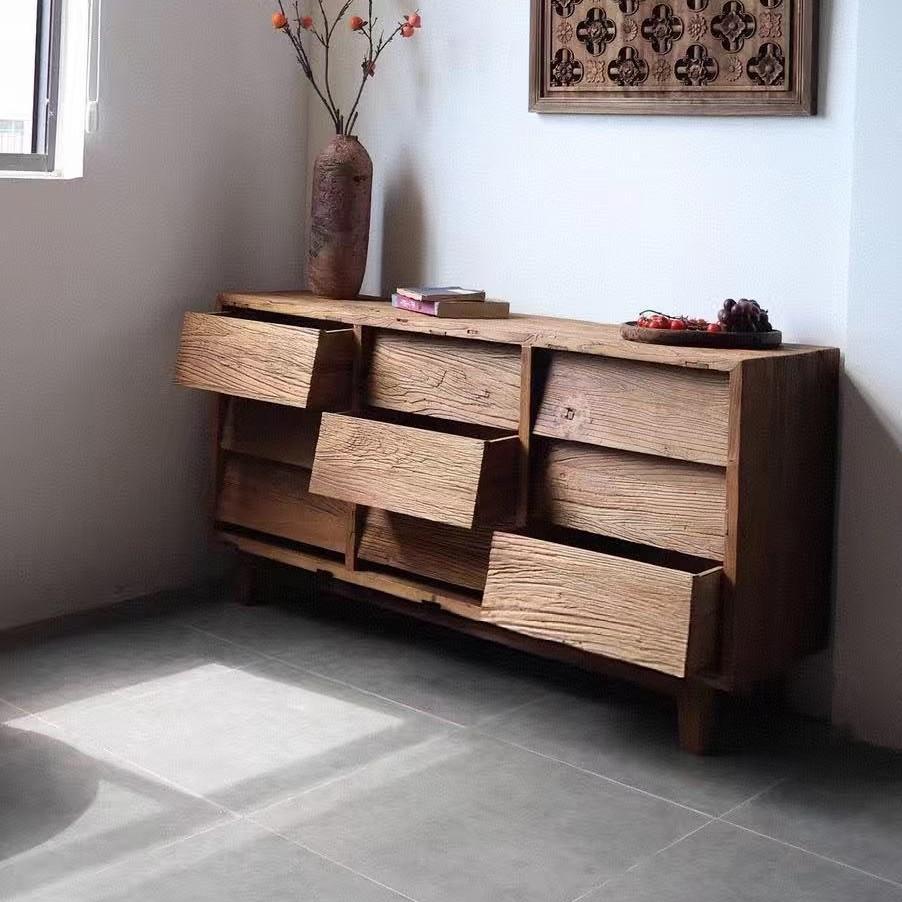 老木客厅餐柜中古民宿层墙边置物柜榆边木无品牌/九斗柜榆多矮柜