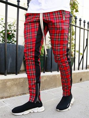 Leg zipper plaid drawstring fitness pants 裤脚拉链格子抽绳裤
