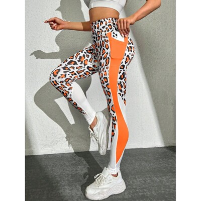 撞色豹纹瑜伽裤不易变形