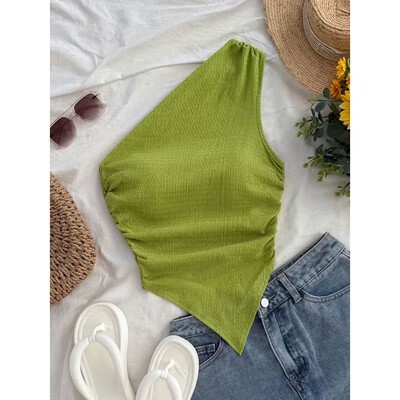 欧美风单肩不对称吊带内搭透气