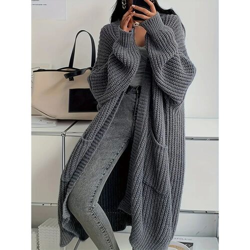 Solid color medium long loose cardigan纯色中长款宽松毛衣开衫
