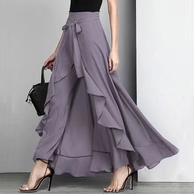 Solid color high waisted strap pants skirt纯色高腰绑带裤裙女