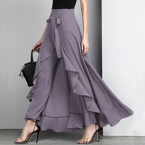 Solid color high waisted strap pants skirt纯色高腰绑带裤裙女