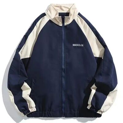 Splicing stand up collar jacket jacket撞色拼接立领夹克外套男