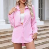 solid shirt color Collar loose button 翻领纯色宽松系扣衬衫 女