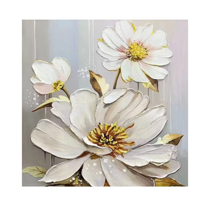 纯手绘油画正方形餐厅装饰画现代奶油风白色花卉饭厅客厅挂画