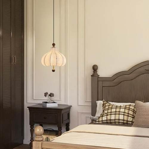 中古法式卧室布艺吊灯设计师复古书房栗子艺术布拉格护眼餐厅吊灯