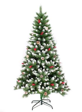 圣诞节尖头喷白松果红果圣诞树酒店商场装饰布景装饰树白色落雪