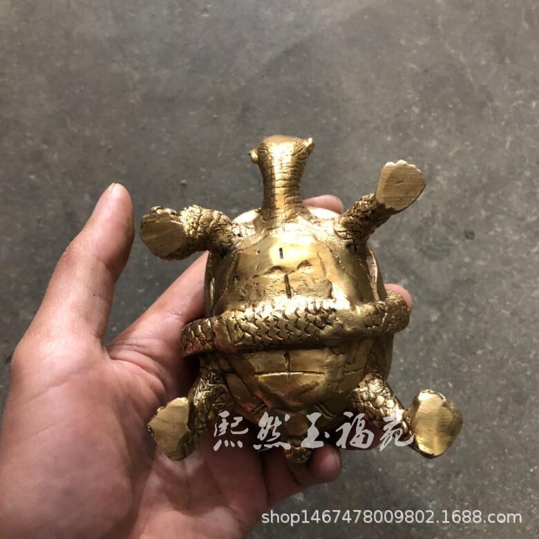 仿古纯铜瑞兽玄武摆件黄铜龟蛇风水摆件古玩收藏家居装饰工艺礼品
